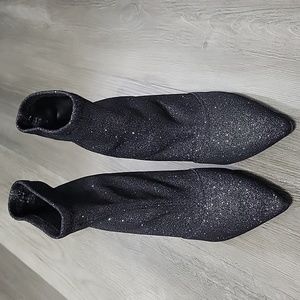 Brash Black Metallic Glitter Fabric,Pull On Sock Booties, size 7.5, like new.